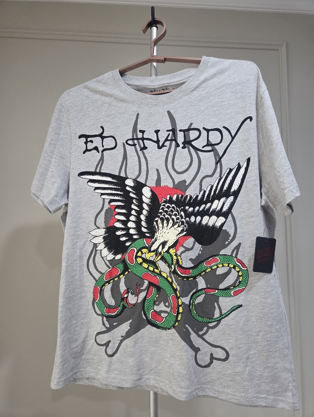 NWT Ed Hardy Graphic Eagle & Snake Tee - Light Gray SZ.L